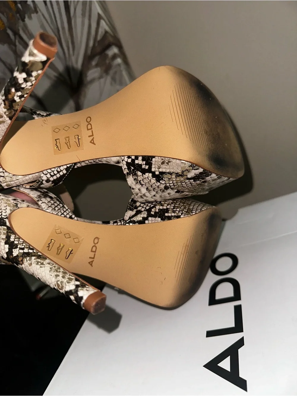 Aldo Women's Snake-Print Platform Ankle-Strap Sandals in Beige and Black